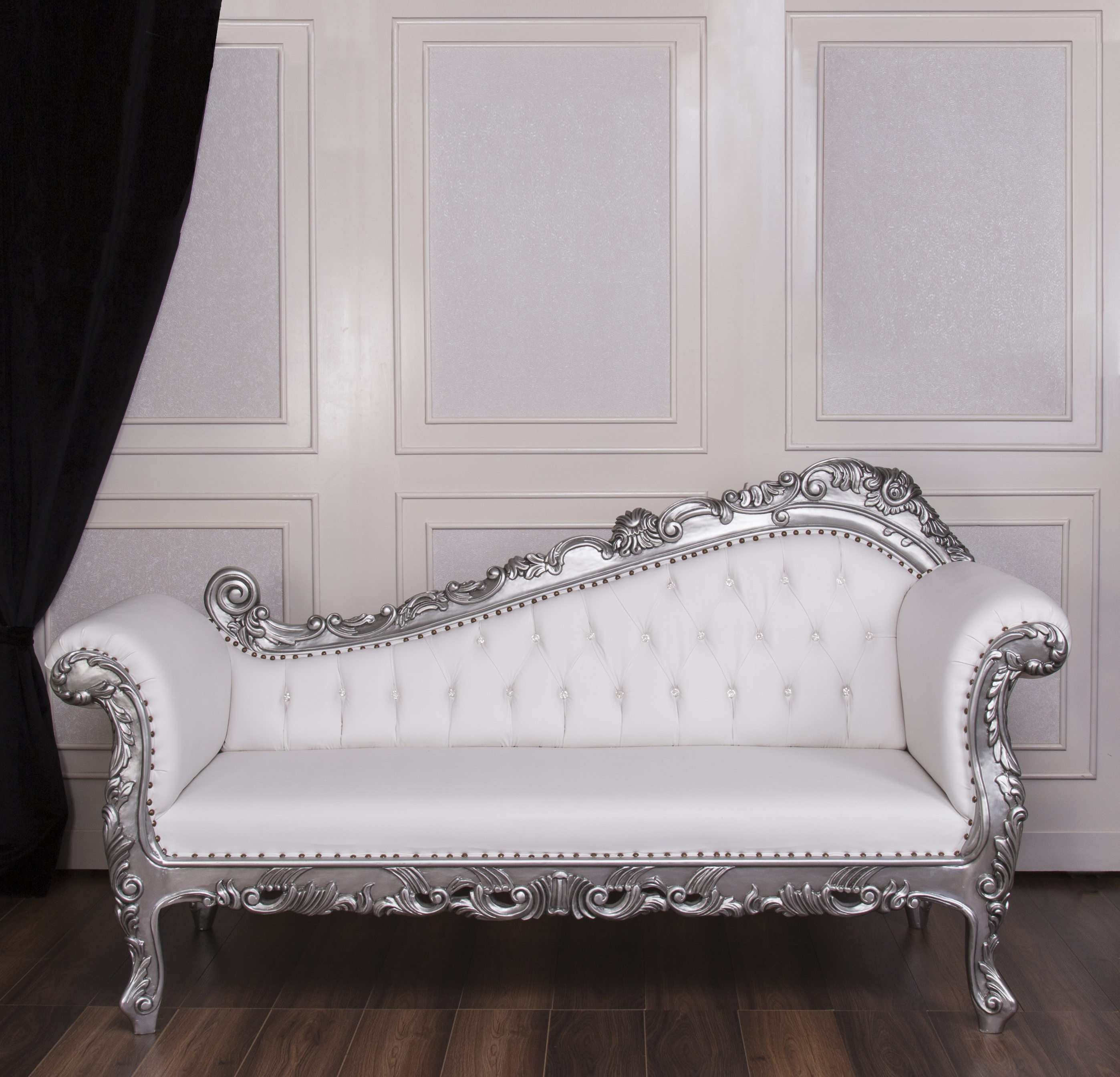 Silver & White Leather Cleopatra Chaise Lounge